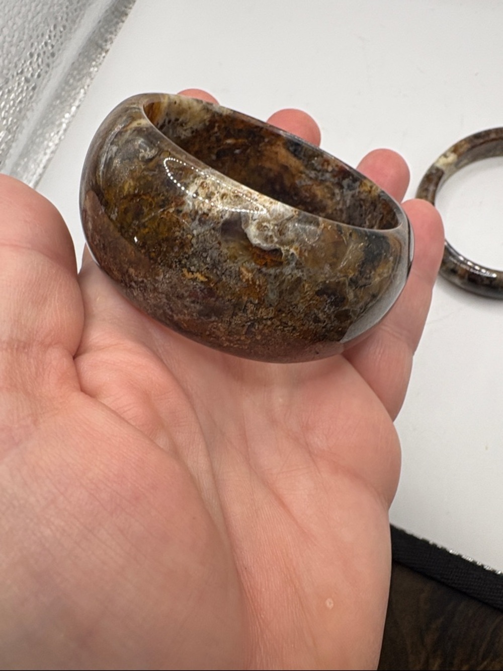 2 Brown Natural Stone Agate Bangles Bracelets - Picture 3 of 8